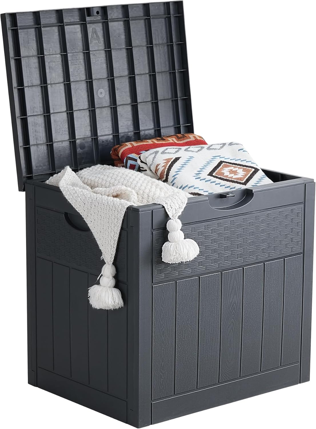 33 Gallon Deck Box, Small Outdoor Storage Box Waterproof, Lockable Secure Package Bin Delivery Box for Outside Front Porch, Patio Cushions Storage Box, Delivery Driver Snack Box for Porch, White