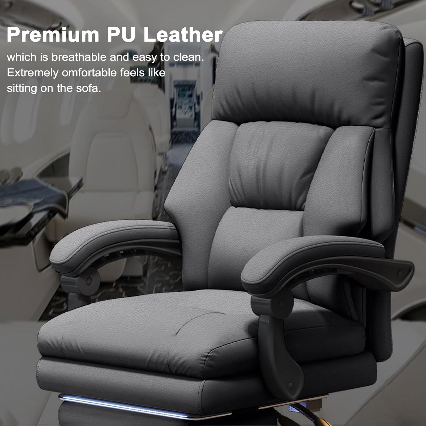 Executive Office Chair Comfortable Desk Chairs with Foot Rest High Back Computer Gaming Chairs Reclining PU Leather Swivel Work Chair for Home Office