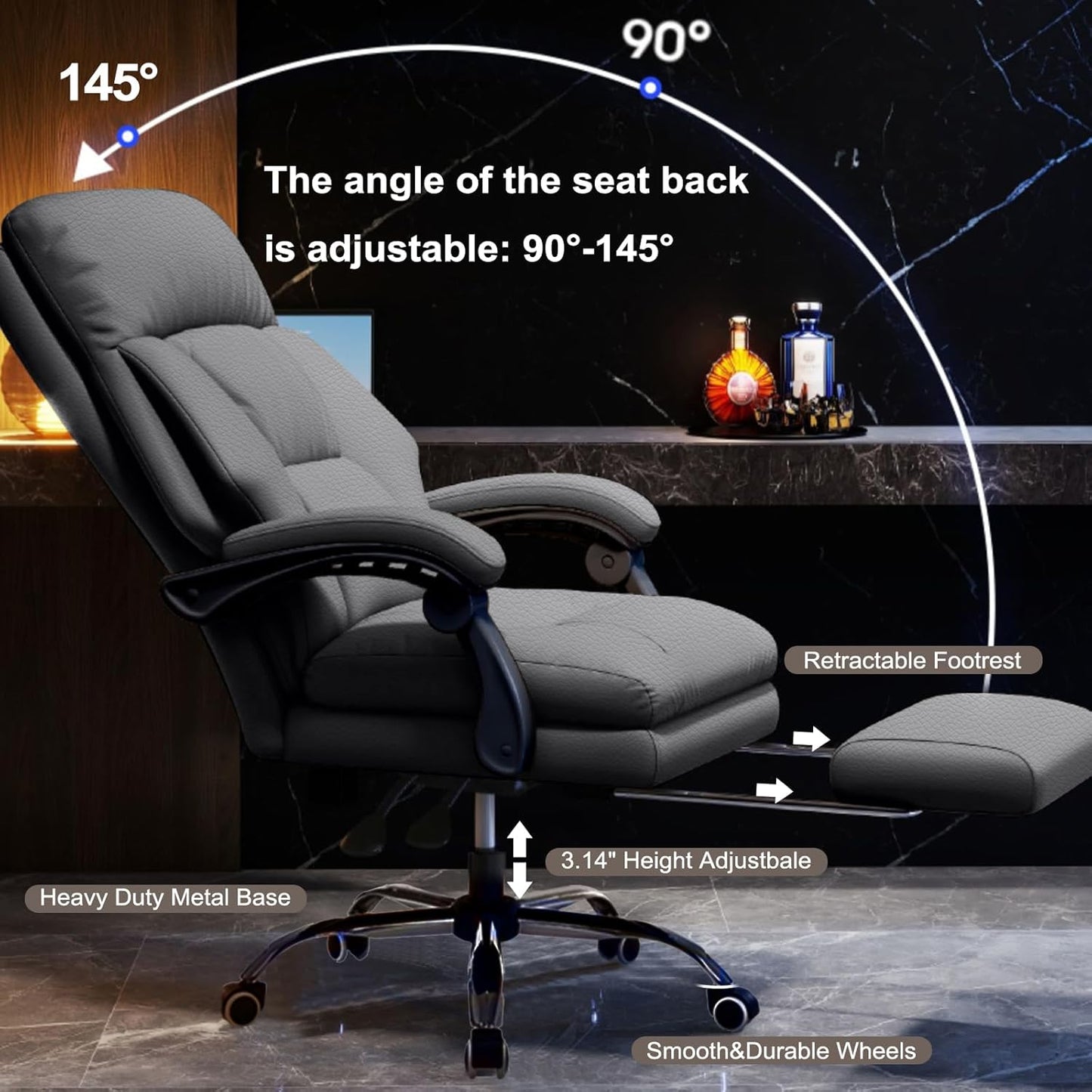 Executive Office Chair Comfortable Desk Chairs with Foot Rest High Back Computer Gaming Chairs Reclining PU Leather Swivel Work Chair for Home Office